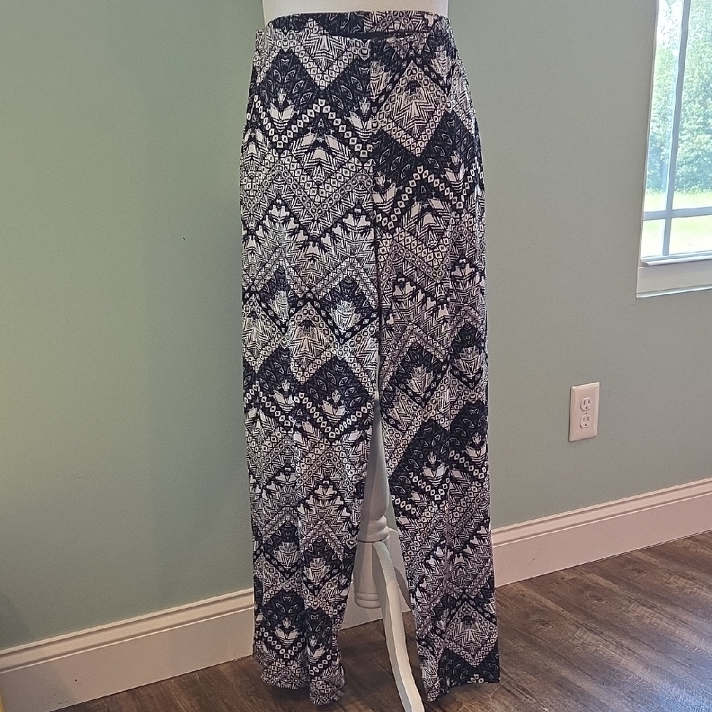 AB Studio Black, Grey and White Patterned Wide Leg Pants Women's Size XL